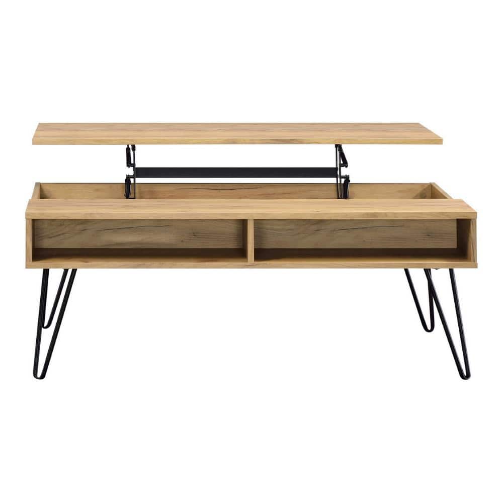 Natural Brown Wood Lift-Top Coffee Table with Storage