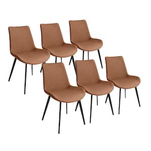 Brown Faux Leather Upholstered Modern Style Dining Chair with Carbon Steel Legs (Set of 6)