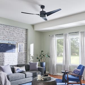 Motu 60 in. Indoor Satin Black Downrod Mount Ceiling Fan with Wall Control Included for Bedrooms or Living Rooms