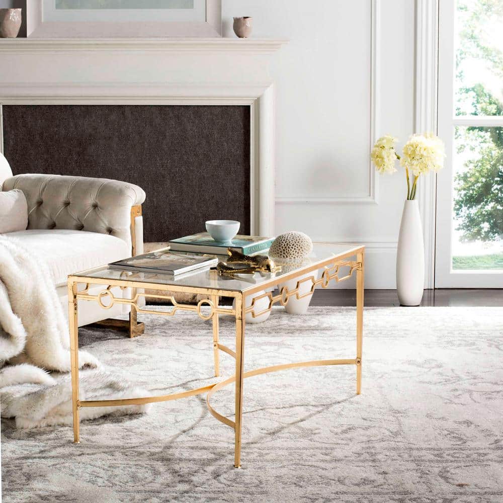 Rectangular Gold Glass Transitional Coffee Table