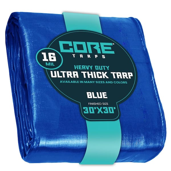 CORE TARPS 30 ft. x 30 ft. Blue 16 Mil Heavy Duty Polyethylene Tarp, Waterproof, UV Resistant, Rip and Tear Proof