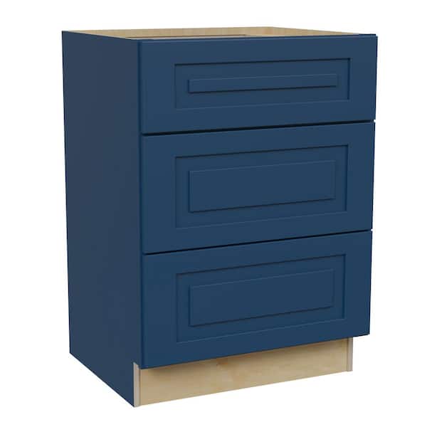 Home Decorators Collection Grayson 24 in. W x 24 in. D x 34.5 in. H Assembled Plywood Drawer Base Kitchen Cabinet in Mythic Blue with Soft Close
