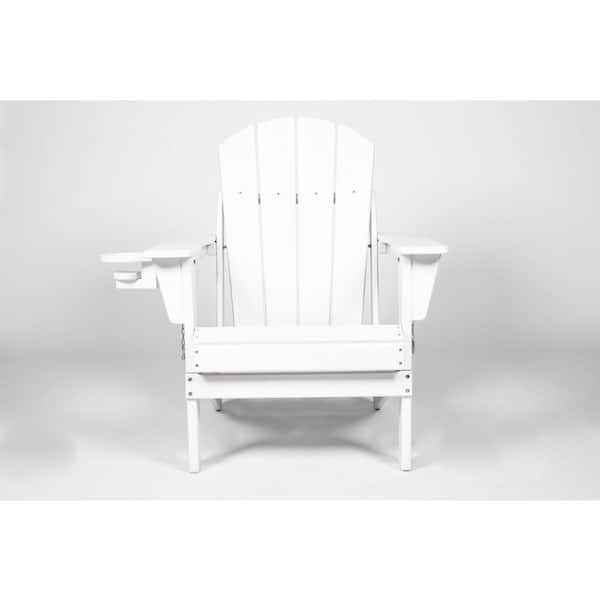 White Folding Composite Adirondack Chairs and Side Table (Set of 3) All-Weather Fire Pit Chair, Outdoor Backyard Chair