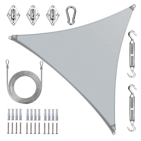Super Ring 26 ft. x 26 ft. x 26 ft. Triangle Sun Shade Sail with Hardware Kit and Cable-Grey
