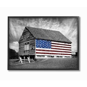 11 in. x 14 in. "Black and White Farmhouse Barn American Flag" by James McLoughlin Framed Wall Art