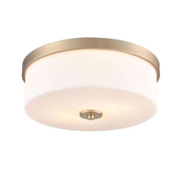 Laphia 13.25 in. Wide 2-Light Modern Gold Modern/Contemporary Flush Mount with Etched Opal Glass Shade