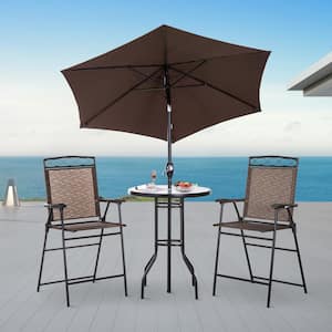 4-Piece Metal Round Bar Height Outdoor Bistro Set with Adjustable Umbrella, 2 Chairs, and Table