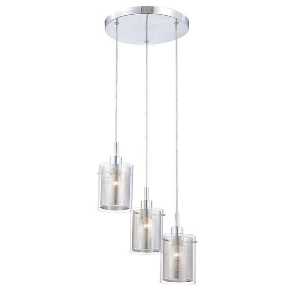 George Kovacs 3-Light Chrome Mesh Cylinder Pendant Light