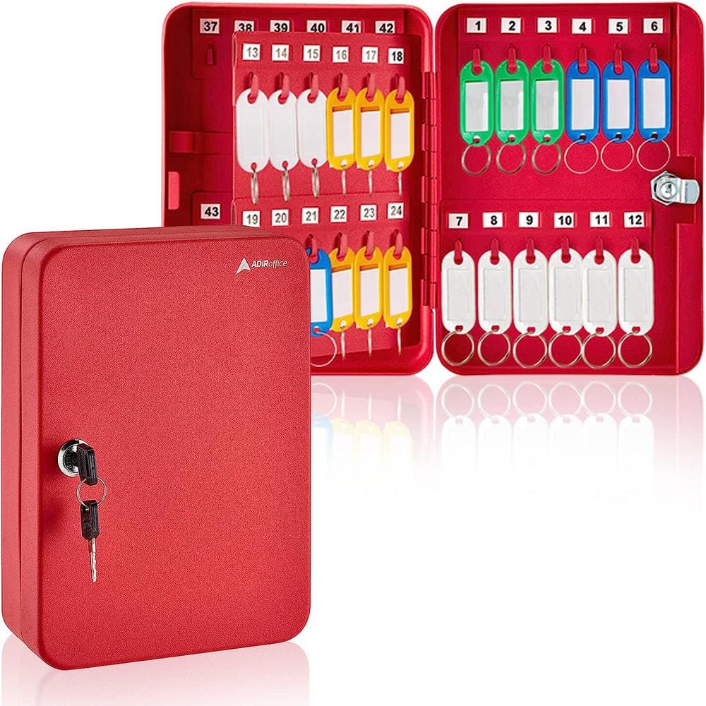 48-Key Steel Key Cabinet with Key Lock, Red with 148-Key Tags