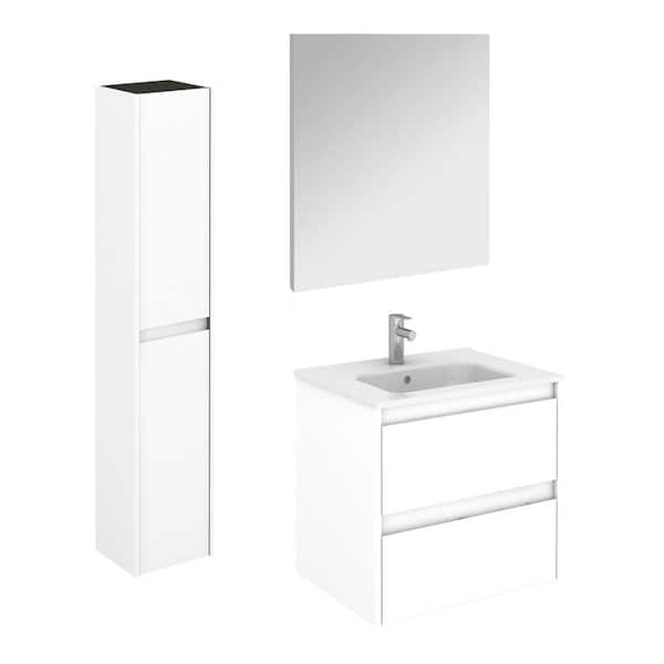 WS Bath Collections Ambra 23.9 in. W x 18.1 in. D x 22.3 in. H Bathroom Vanity Unit in Gloss White with Mirror and Column