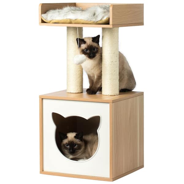 Deluxe 36" Cat Tree Condo Furniture Play Toy Kitten Pet House Beige with paw 