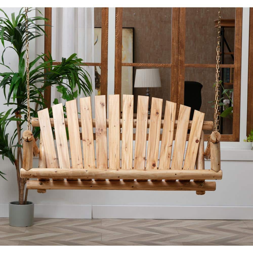 Anraja Light Wood Double Seating Outdoor Swing Chair with Chains