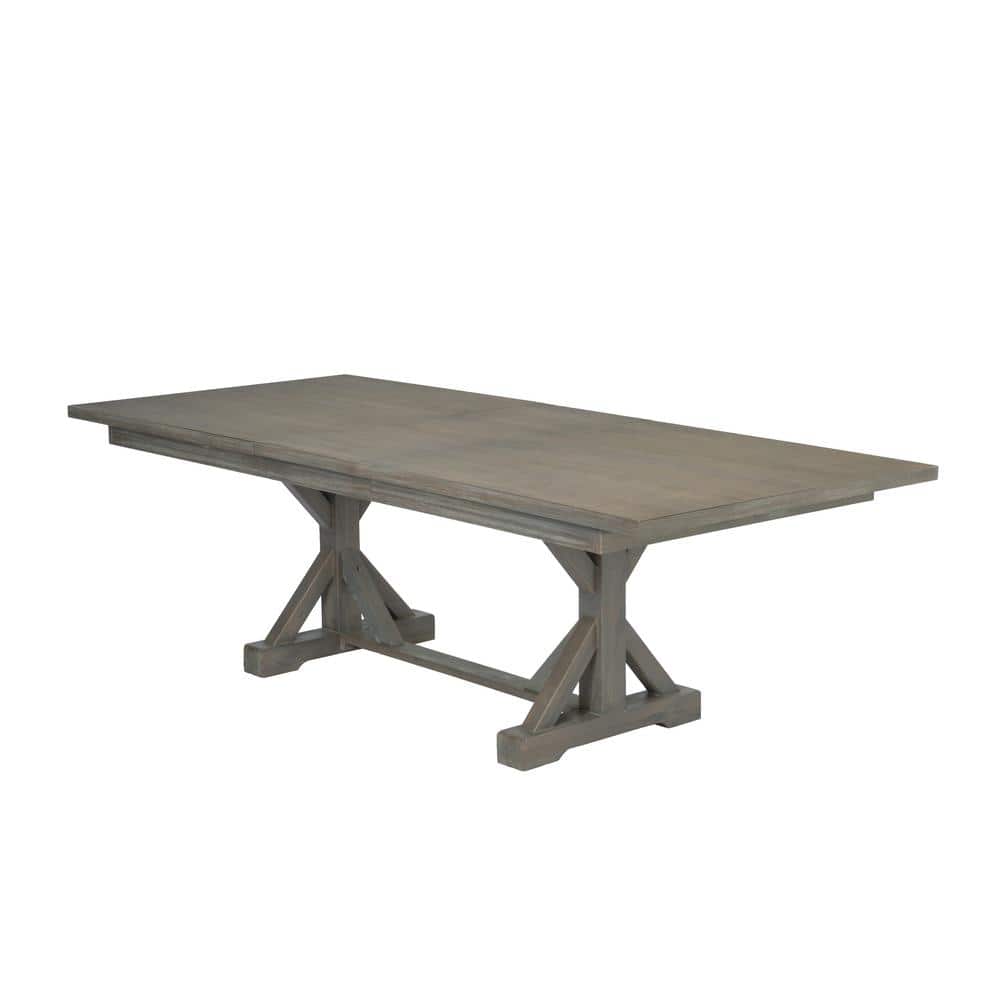 9-Piece Rustic Gray Wood Dining Set with Gray Fabric Chairs
