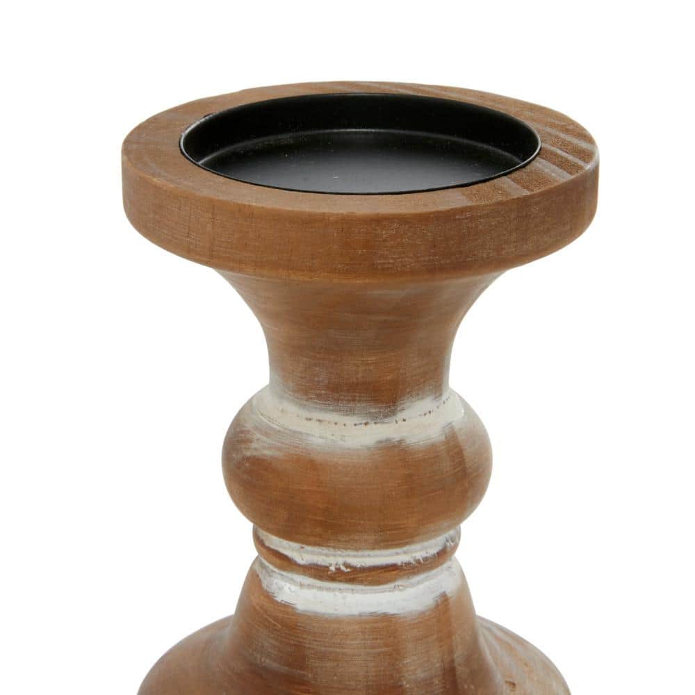 Rustic Farmhouse Brown Beaded Wood Candle Holder Set of 3