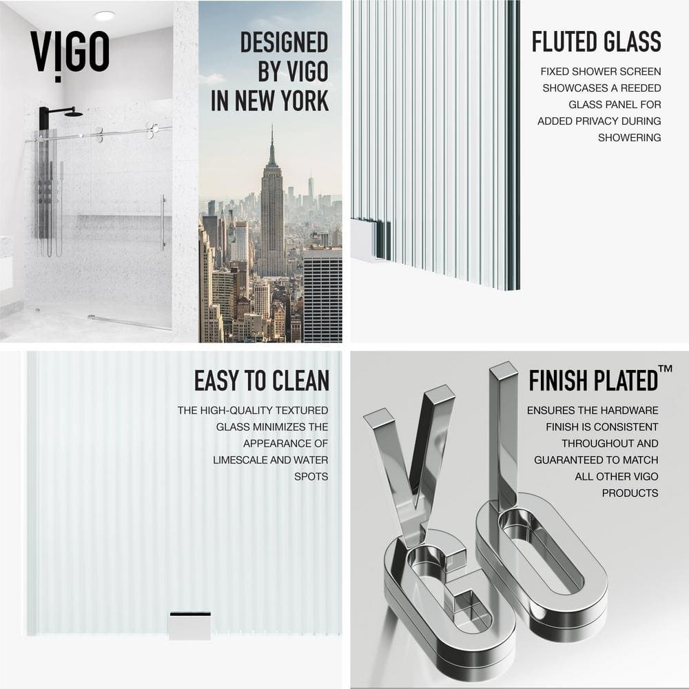 Elan 72" Frameless Sliding Shower Door with Fluted Glass and Black Hardware