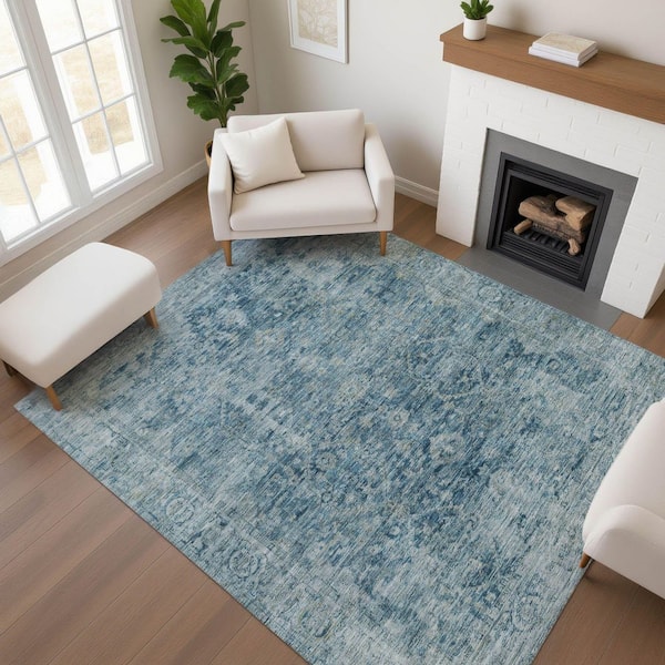 Mayfield Premium Machine Washable Abstract AMF1773 Blue 10 ft. x 14 ft. Area Rug