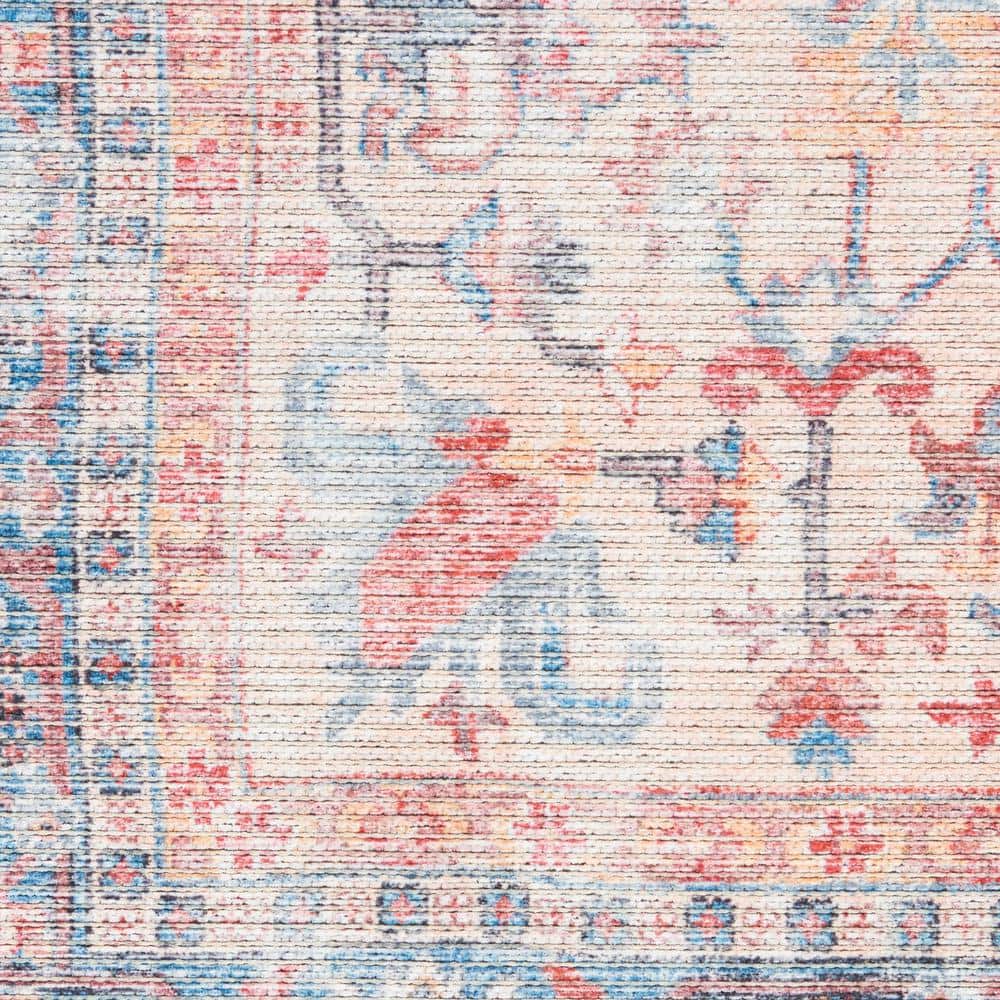 Vintage-Style Blue Floral Medallion Cotton Chenille Area Rug, 5'3" x 7'3"