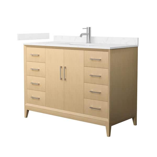 Wyndham Collection Janna 48 in. Single Freestanding White Oak Bath Vanity with Carrara Cultured Marble Top (Assembled)