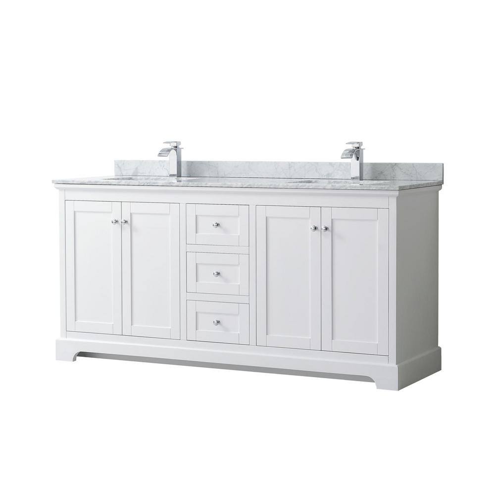 Avery 72'' White Double Freestanding Bathroom Vanity with Marble Top