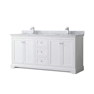 Avery 72 in. W x 22 in. D Bathroom Vanity in White with Marble Vanity Top in White Carrara with White Basins