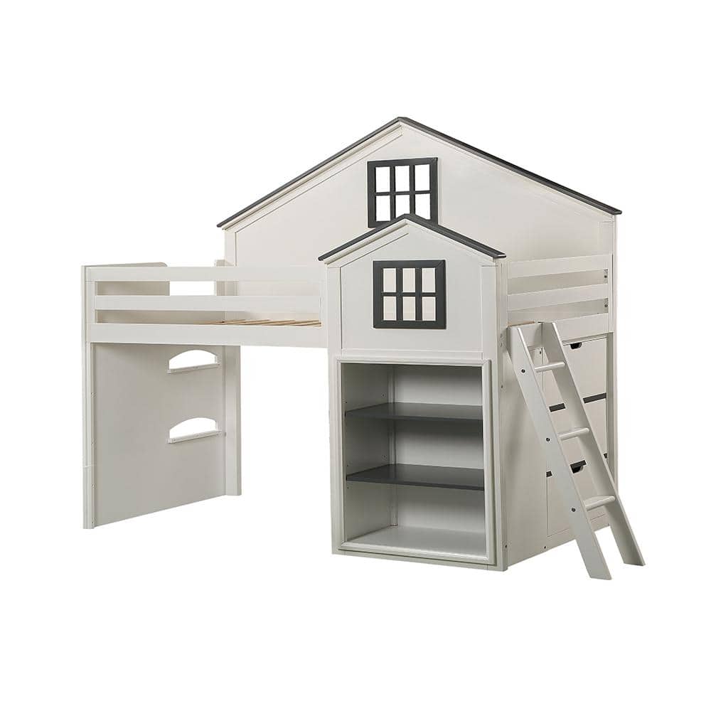 Ratana White and Gray Finish Twin Loft Beds