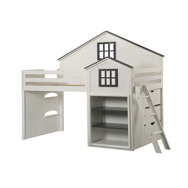 Acme Furniture Ratana White and Gray Finish Twin Loft Beds