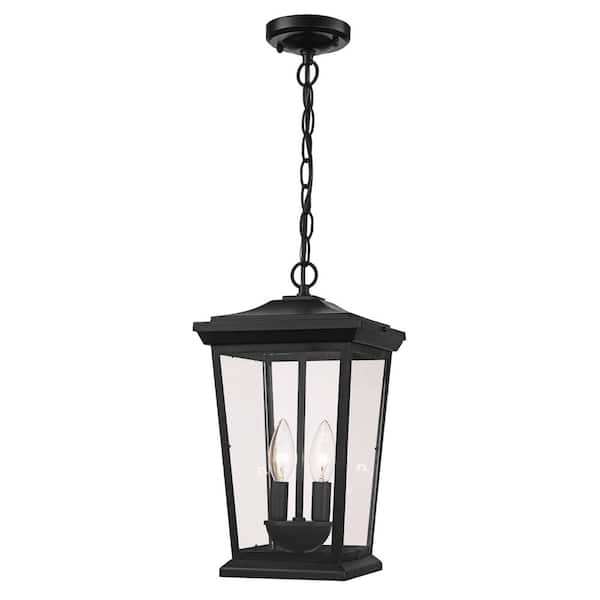 Bel Air Lighting Turlock 2-Light Black Hanging Outdoor Pendant Light Fixture with Clear Glass