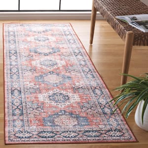 Arizona Blue/Rust 3 ft. x 8 ft. Distressed Border Ornate Machine Washable Runner Rug