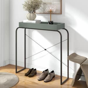 Yazzy 27.5 in. Sage Green Rectangle Wood Console Table With Raised Edges