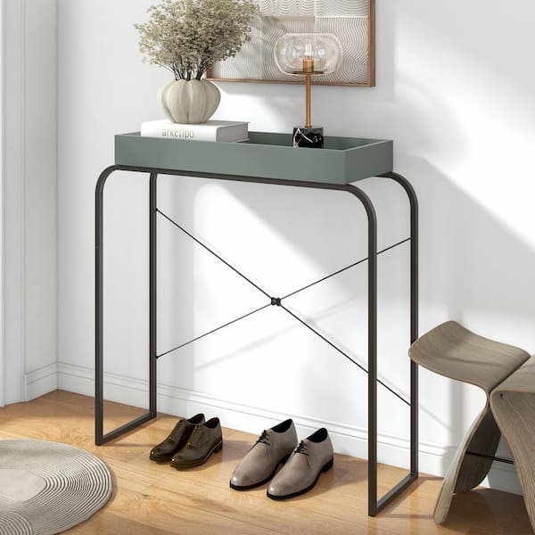 Furniture of America Yazzy 27.5 in. Sage Green Rectangle Wood Console Table With Raised Edges