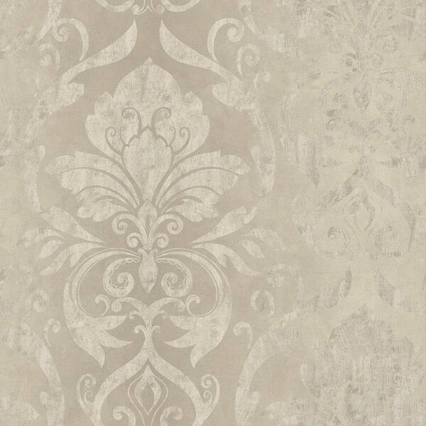 Chesapeake Lulu Taupe Smiling Damask Wallpaper