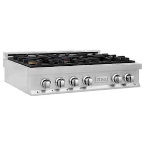 36 in. 6 Burner Front Control Gas Cooktop with Brass Burners in Stainless Steel