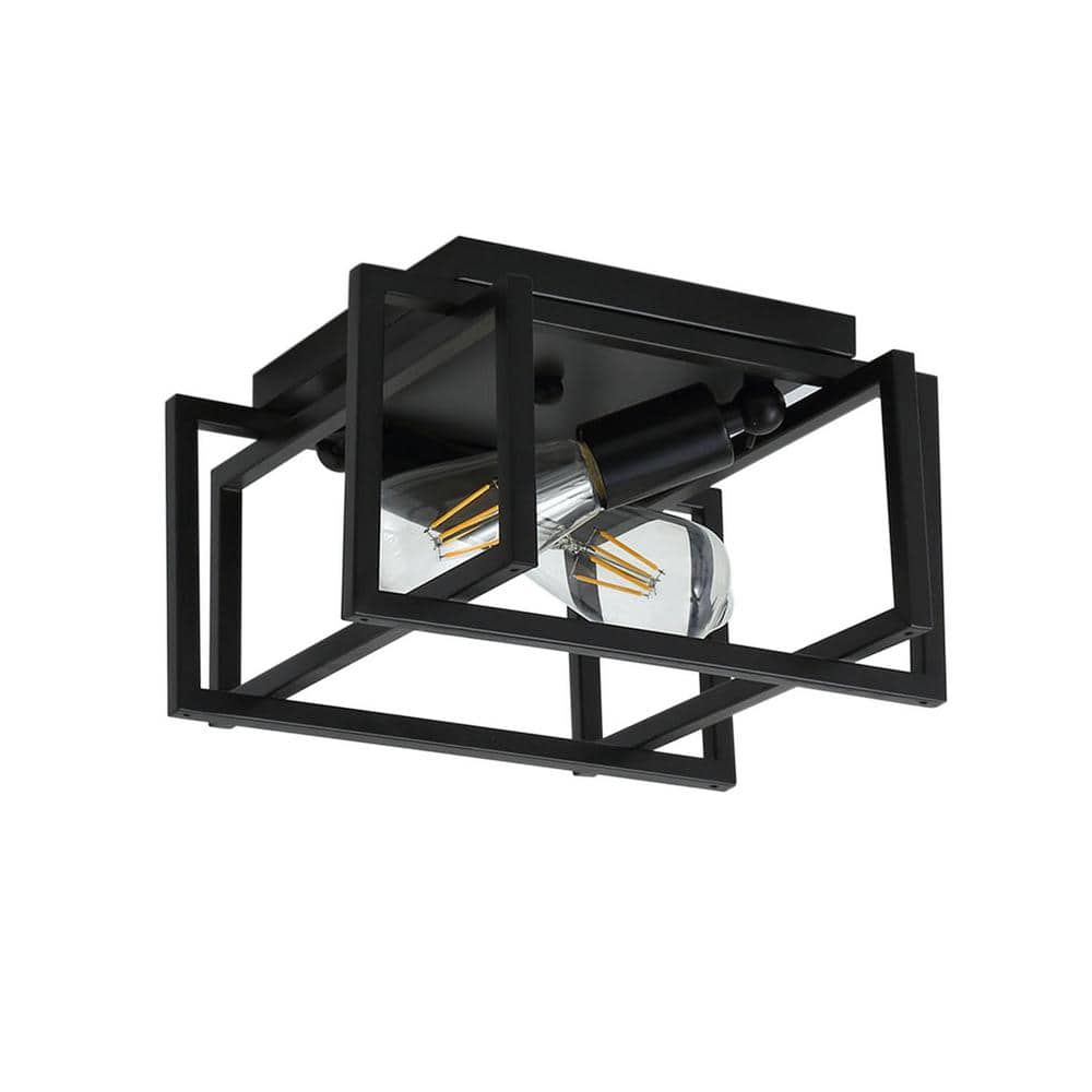 11.41 in. 2-Light Black Farmhouse Caged Square Flush Mount Industrial Vinta