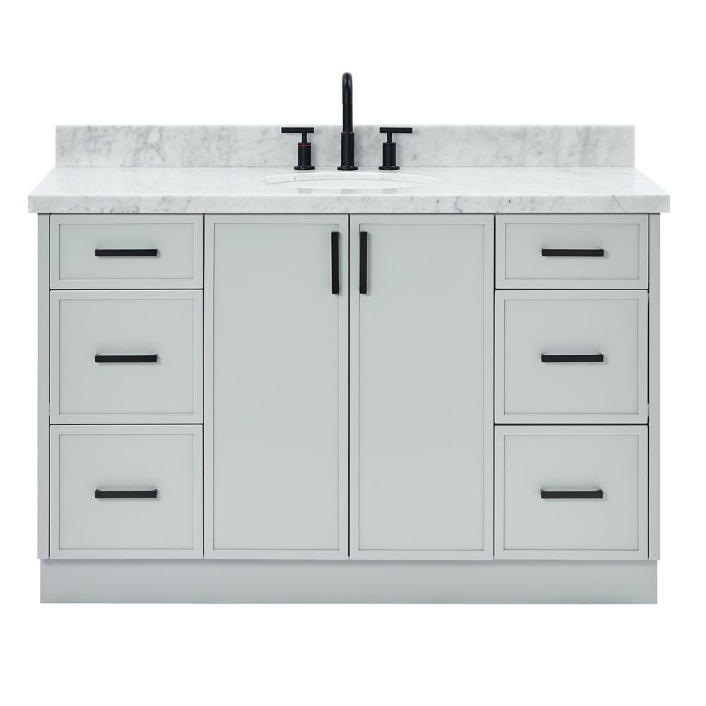 Gray Single Sink Bathroom Vanity with Italian Carrara Marble Top