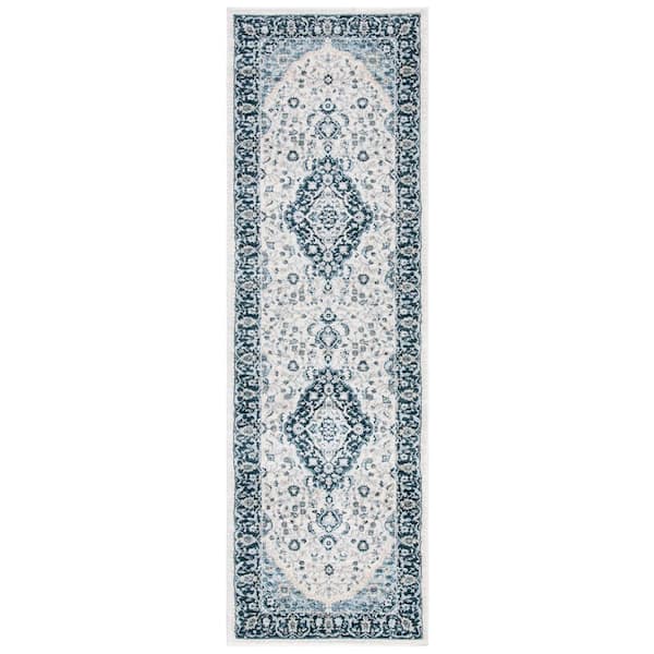 SAFAVIEH Isabella Cream/Dark Blue 2 ft. x 7 ft. Geometric Runner Rug