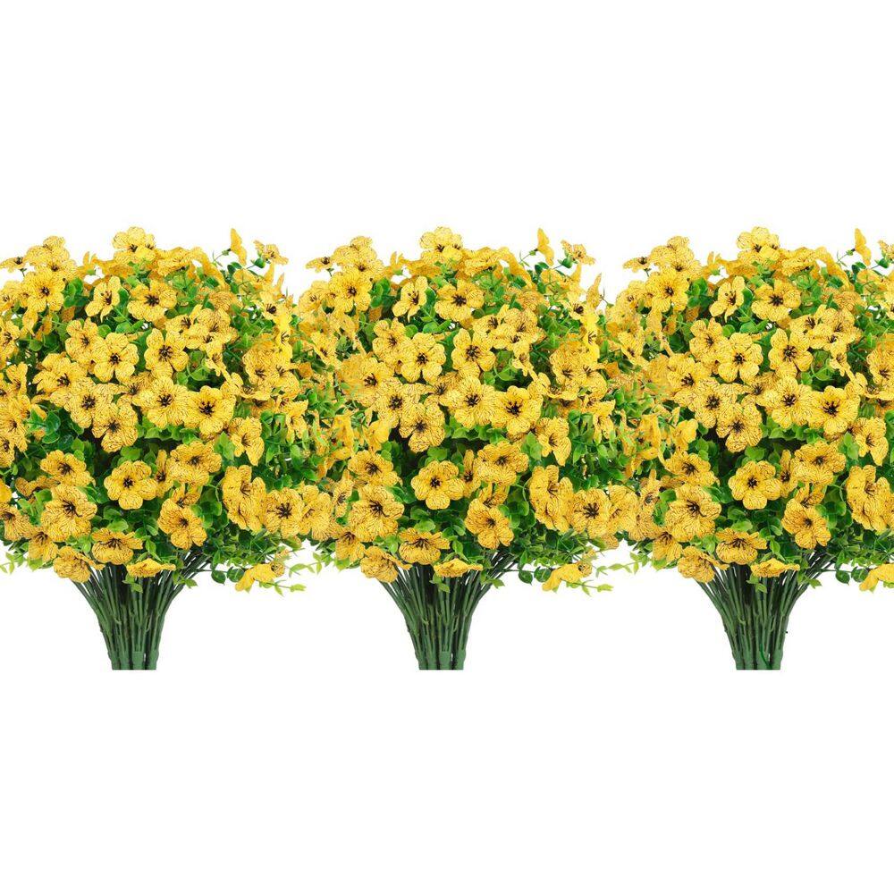 13.8 in. Yellow Indoor/Outdoor Artificial Eucalyptus Flowers UV Resistant, 