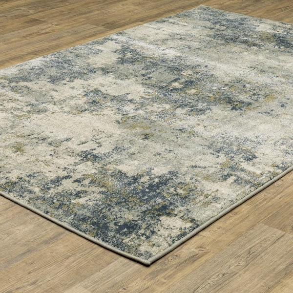 Brixworth Beige/Blue 7 ft. x 9 ft. Abstract Marble Polypropylene Indoor Area Rug
