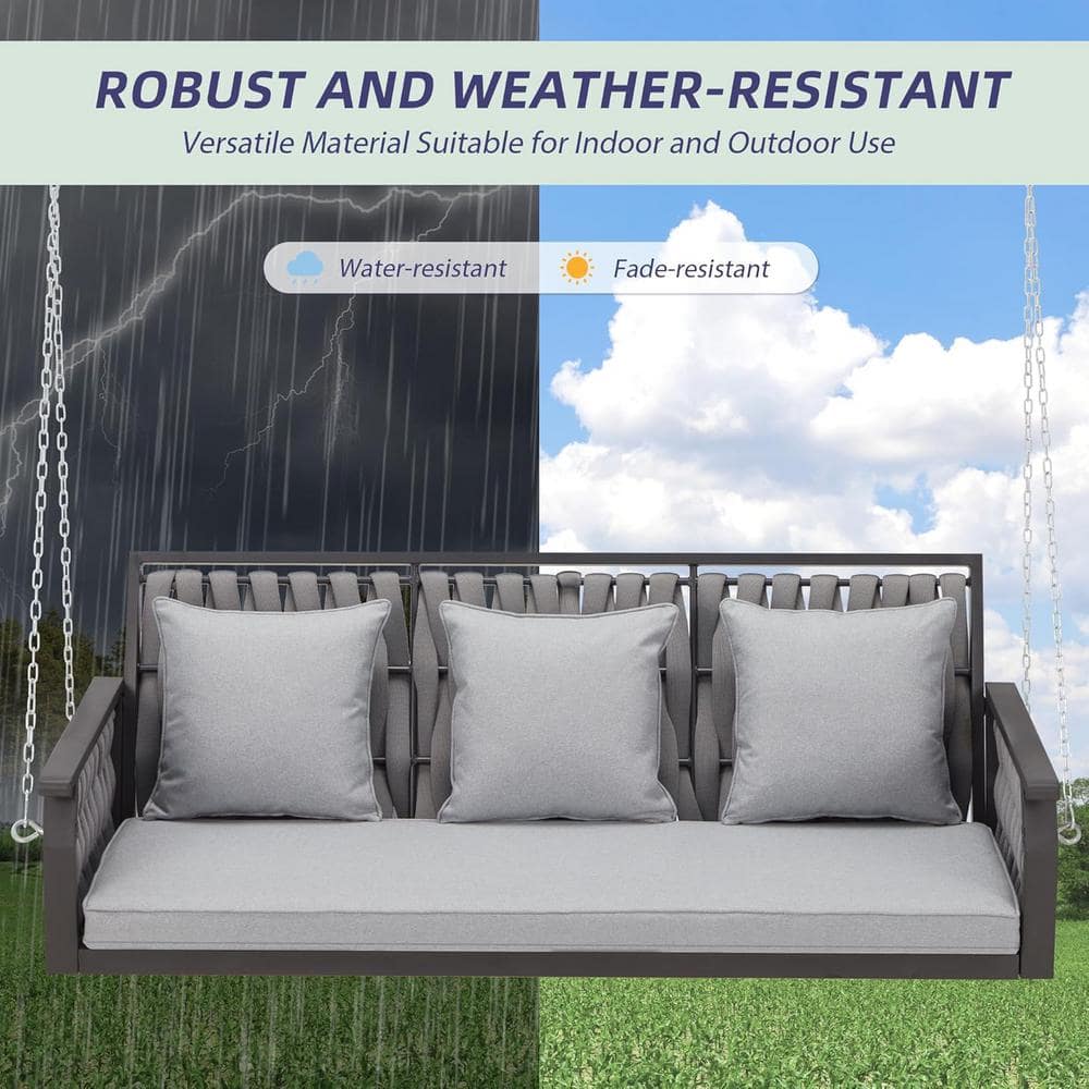 Gray Composite 3-Seat Porch Swing with Cushions and Chains