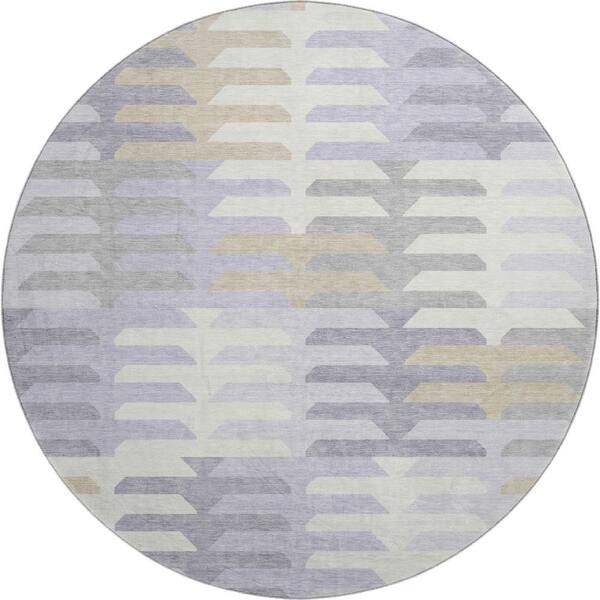 Mayfield Premium Machine Washable Abstract AMF2328 Lavender 8 ft. x 8 ft. Round Rug