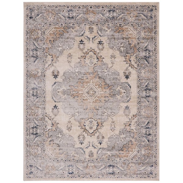 SAFAVIEH Martha Stewart 9 ft. x 12 ft. Beige/Gray Distressed Ornate Area Rug