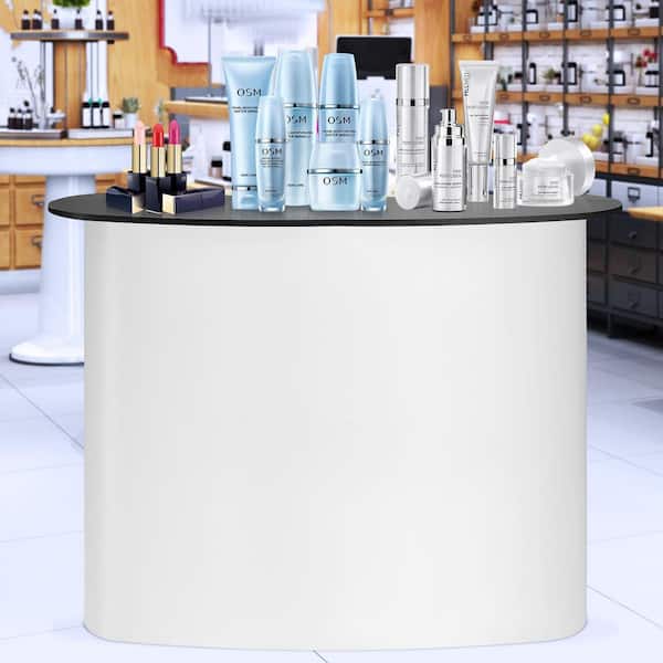 SKYSHALO Portable Tradeshow Podium Table, 51.18x18.31x37.4 in., Display Exhibition Counter Stand Booth Fair with Wall, Foldable
