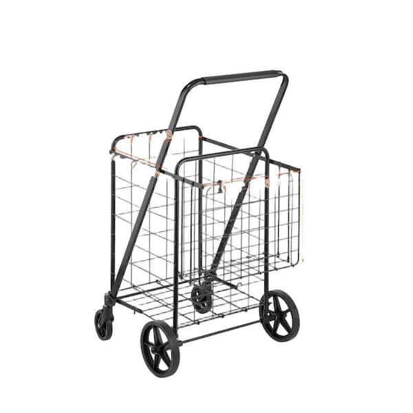 Folding Shopping Cart Jumbo Grocery Cart with Double Baskets 360° Swivel Wheels Heavy Duty Utility Cart Serving Cart