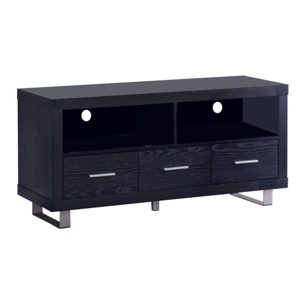 Benjara 47 in. Black Composite TV Stand with 3 Drawer Fits TVs Up