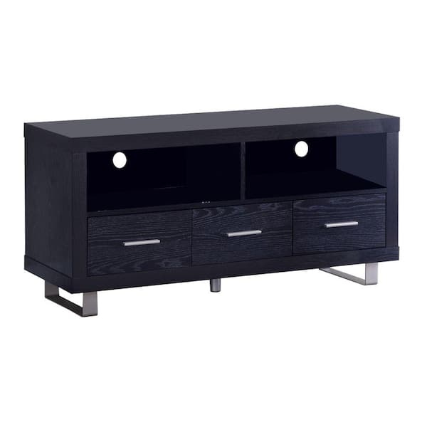 Benjara 47 in. Black Composite TV Stand with 3 Drawer Fits TVs Up to 50 in. with Built-In Storage