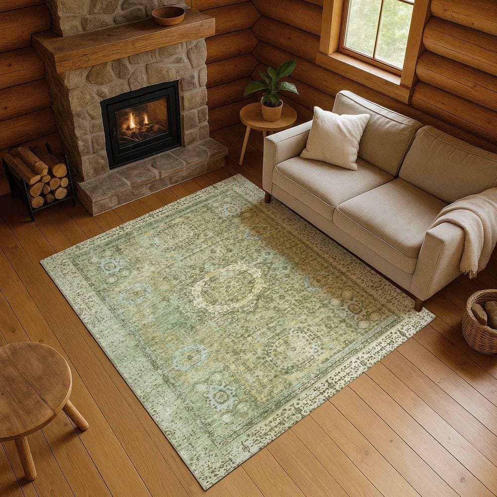 Mayfield Premium Machine Washable Abstract AMF1740 Sage 3 ft. x 5 ft. Area Rug price history on PriceWatchPro