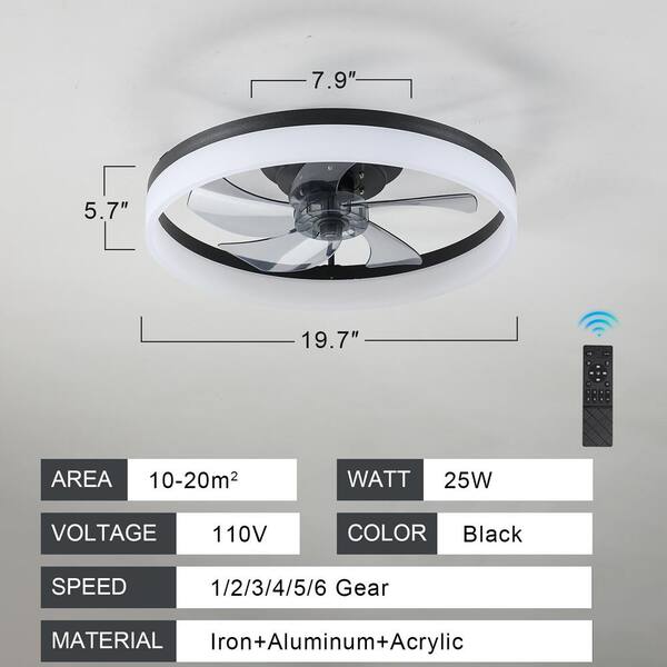 20 in. LED Indoor Black Smart Ceiling Fan with Light and