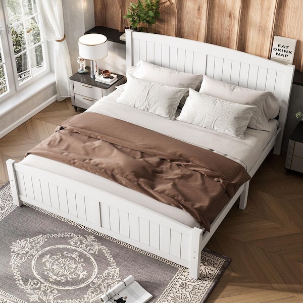 White Wood Frame King Platform Bed