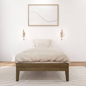 Brown, Wood Frame, Twin-Size Platform Bed, Matte Walnut
