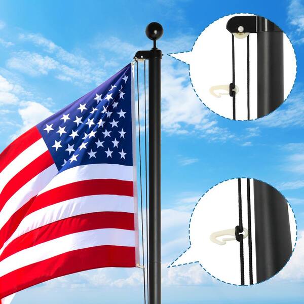Karl home 25 ft. Black Aluminum Flagpole with 5 ft. x 2.6 ft. U.S.