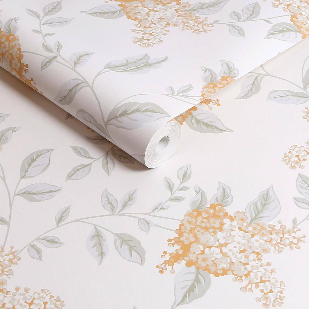 Apricot and White Floral Non-Woven Removable Wallpaper